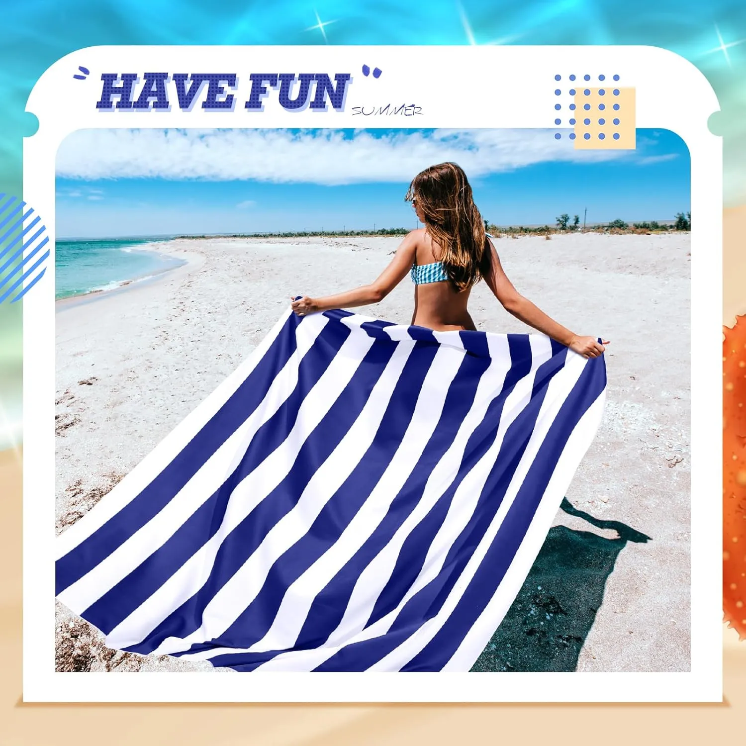 Peryiter Checkered Giant Beach Blanket 71 x 71 Inch Oversized Sandproof Towel Stripe Microfiber Quick Dry Lightweight Huge Blanket for Summer Hawaii Beach Travel Essentials Accessories(Navy Blue)