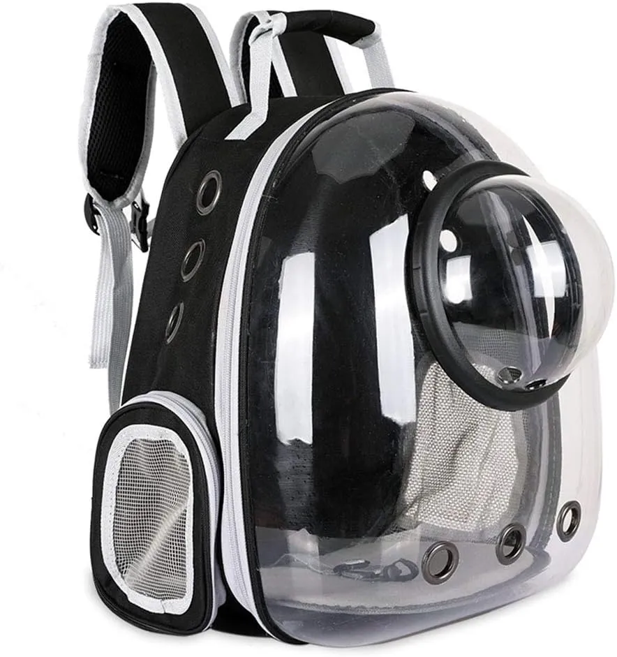 Pet Space Capsule Backpack, Small Medium Cat Puppy Dog Carrier, Transparent Breathable Heat Proof, Pet Carrier for Travel Hiking Walking Camping, Black