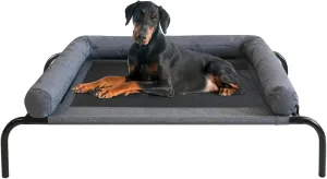 PETIME Cooling Elevated Pet Cushion Bed Raised Dog Cots for Small Dogs, Portable Indoor & Outdoor Pet Hammock, Frame with Breathable Mesh and Removable Bolsters (42 Inch)