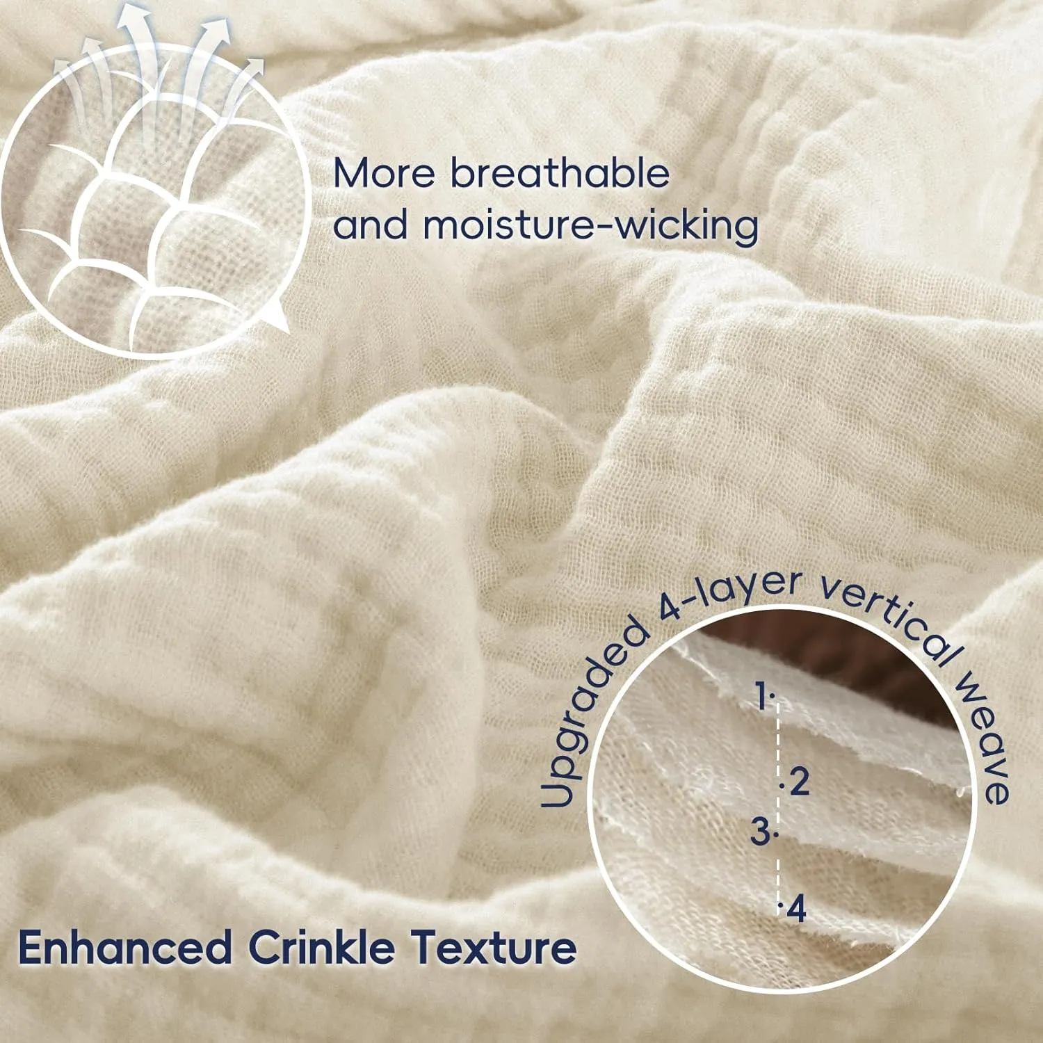 PHF 100% Cotton Muslin Blanket King Size 108" x 90", 4-Layer Lightweight and Breathable Blanket for Summer, Luxuriously Soft Gauze Bedding for Bed, Natural Minimalism Style, Ideal Gift, Birch