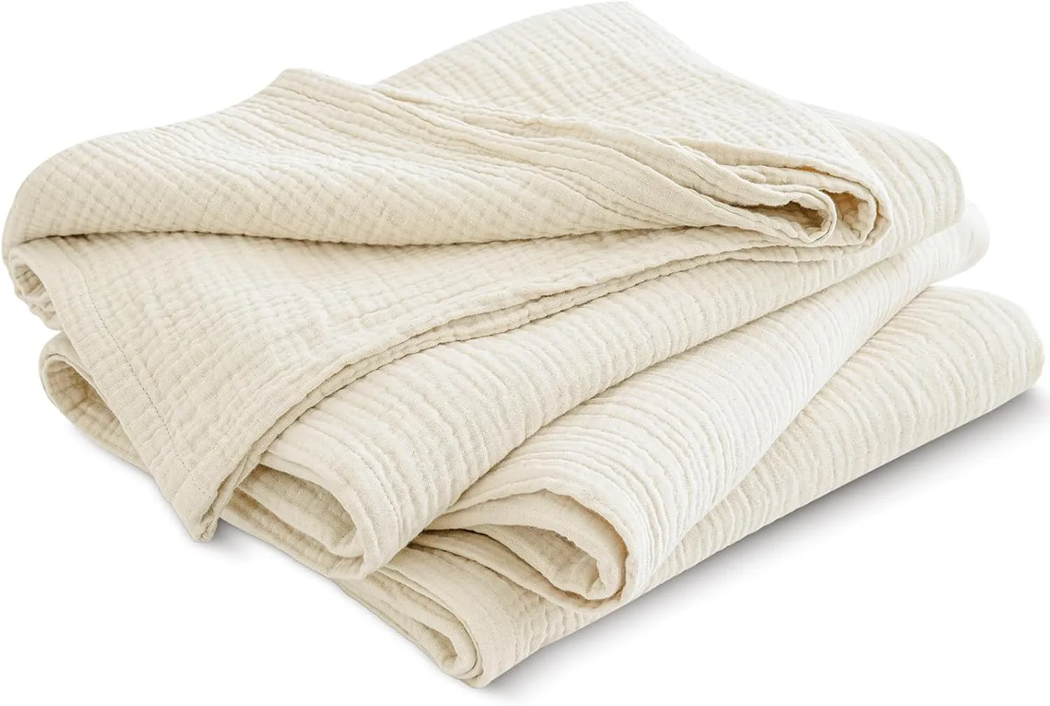 PHF 100% Cotton Muslin Blanket King Size 108" x 90", 4-Layer Lightweight and Breathable Blanket for Summer, Luxuriously Soft Gauze Bedding for Bed, Natural Minimalism Style, Ideal Gift, Birch