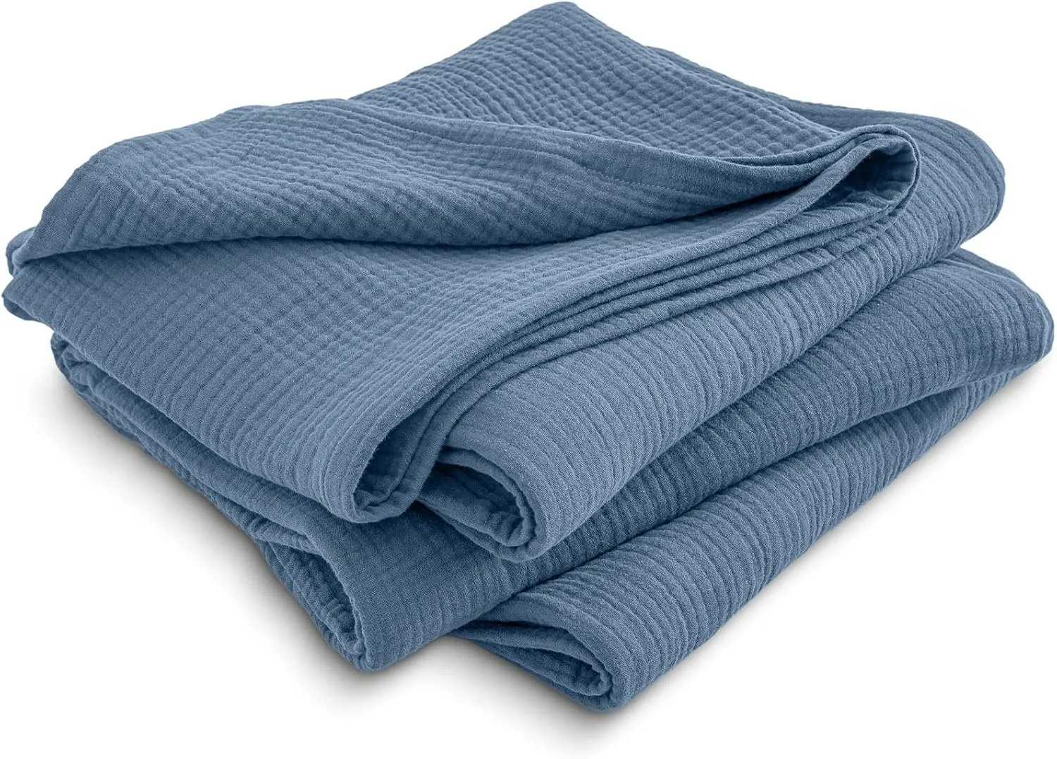 PHF 100% Cotton Muslin Blanket King Size 108" x 90", 4-Layer Lightweight and Breathable Blanket for Summer, Luxuriously Soft Gauze Bedding for Bed, Natural Minimalism Style, Ideal Gift, Captain's Blue