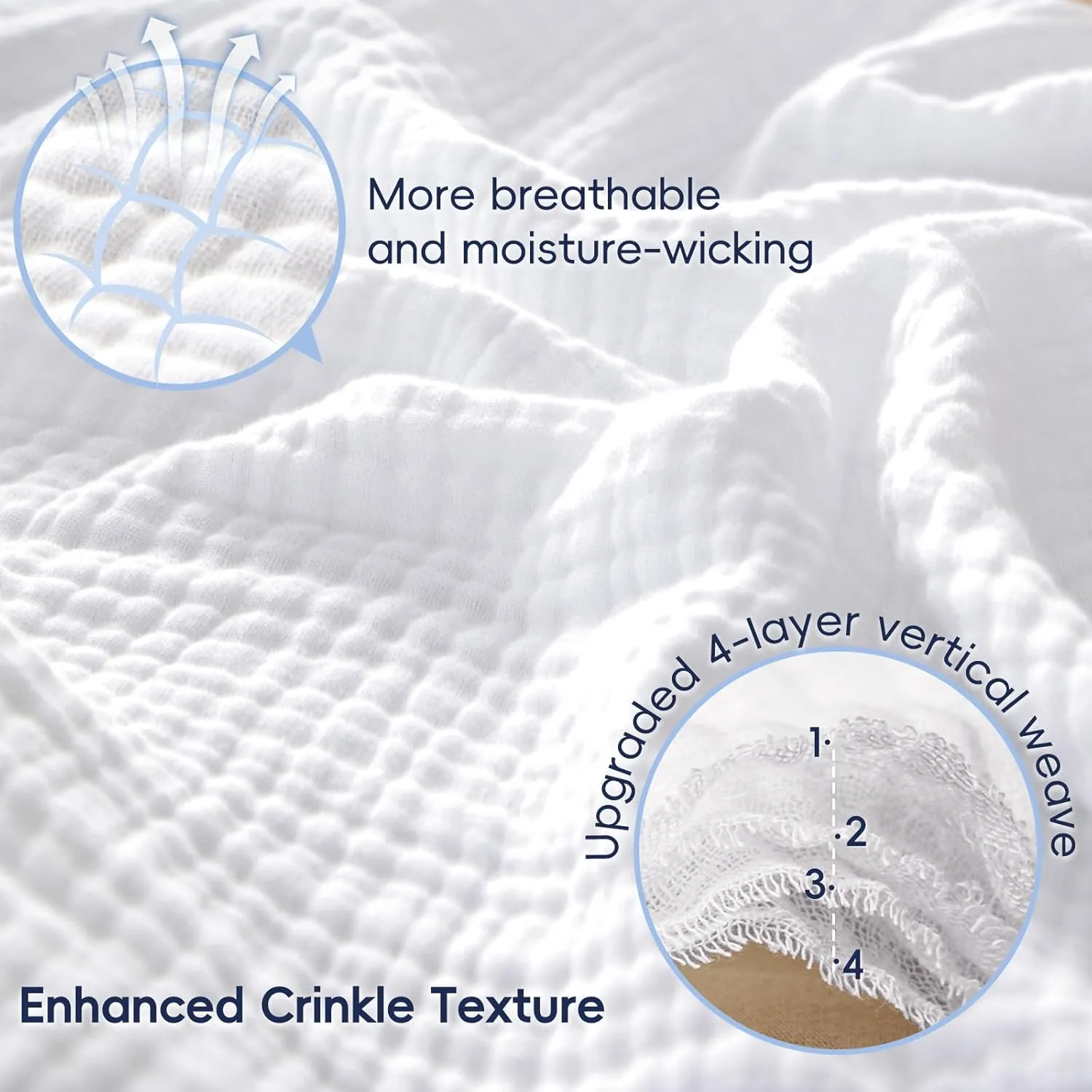 PHF 100% Cotton Muslin Blanket King Size 108" x 90", 4-Layer Lightweight and Breathable Blanket for Summer, Luxuriously Soft Gauze Bedding for Bed, Natural Minimalism Style, Ideal Gift, White