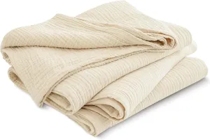 PHF 100% Cotton Muslin Blanket King Size 108" x 90", 4-Layer Lightweight and Breathable for Summer, Luxuriously Soft Gauze Bedding for Bed, Natural Minimalism Style, Ideal Gift, Beige/Short Bread