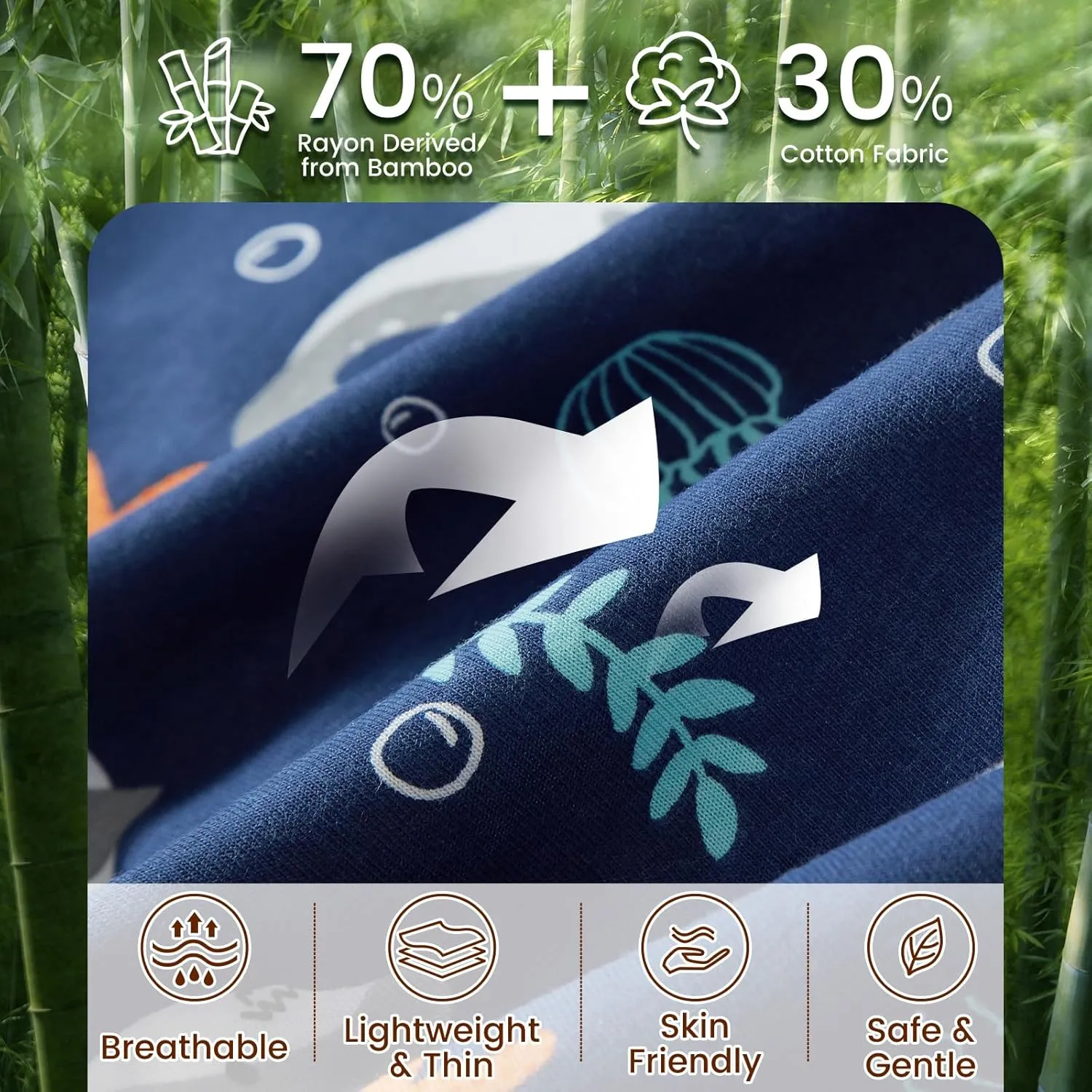 PHF 70% Rayon Derived from Bamboo and 30% Cotton Baby Sleep Sacks 0-6 Months, Baby Sleeping Bag with 2-Way Zipper, 2 Pack 0.5 TOG Soft and Breathable Wearable Blanket for Baby Boys Small Size, Shark