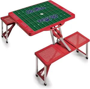 PICNIC TIME NCAA Ole Miss Rebels Football Field Folding Picnic Table - Camping Table - Outdoor Table with Umbrella Hole, (Red)