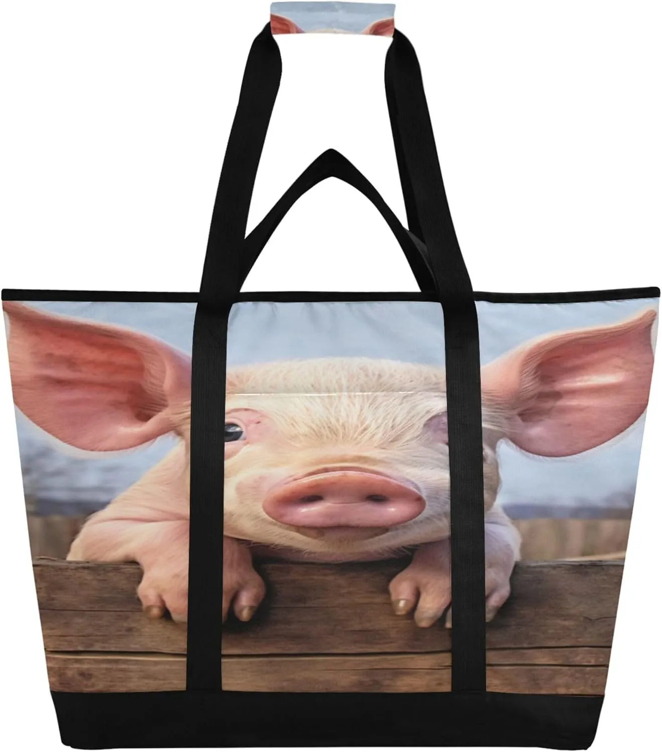 Pig Reusable Insulated Cooler Bag with Ice Pack Compartment - Large 47L Waterproof Thermal Grocery Tote for Picnic Beach Camping Lunch Storage