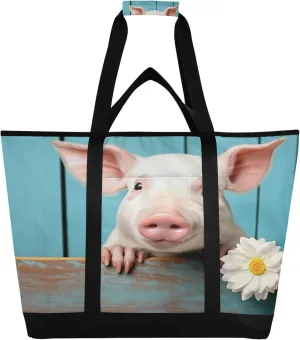 Pig Reusable Insulated Cooler Bag with Ice Pack Compartment - Large 47L Waterproof Thermal Grocery Tote for Picnic Beach Camping Lunch Storage