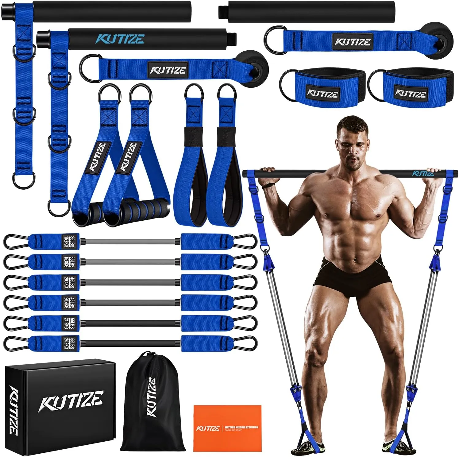 Pilates Bar Kit with Resistance Bands, Heavy Duty Pilates Equipment for Men, Strength Training Bar for Legs, Hip, Waist Back, Arm, Abs, Chest, Shoulders, Portable Home Gym Full Body Workout Equipment