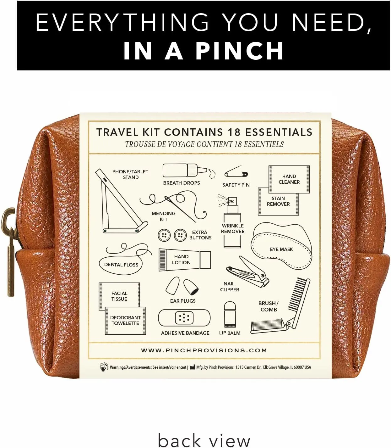 Pinch Provisions Travel Kit, includes 18 Must-Have Emergency Essential Items for Travelling, Ideal Road Trip or Airport Gift for Friends, Family & Peers, Portable Pouch