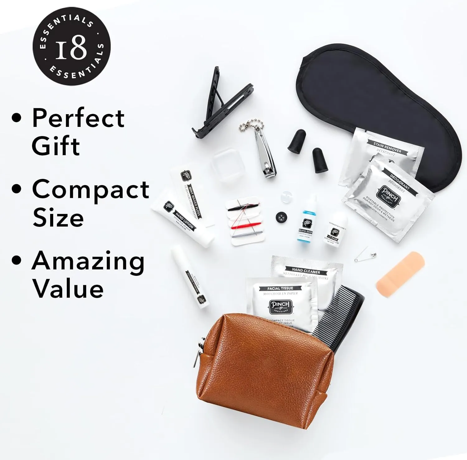 Pinch Provisions Travel Kit, includes 18 Must-Have Emergency Essential Items for Travelling, Ideal Road Trip or Airport Gift for Friends, Family & Peers, Portable Pouch