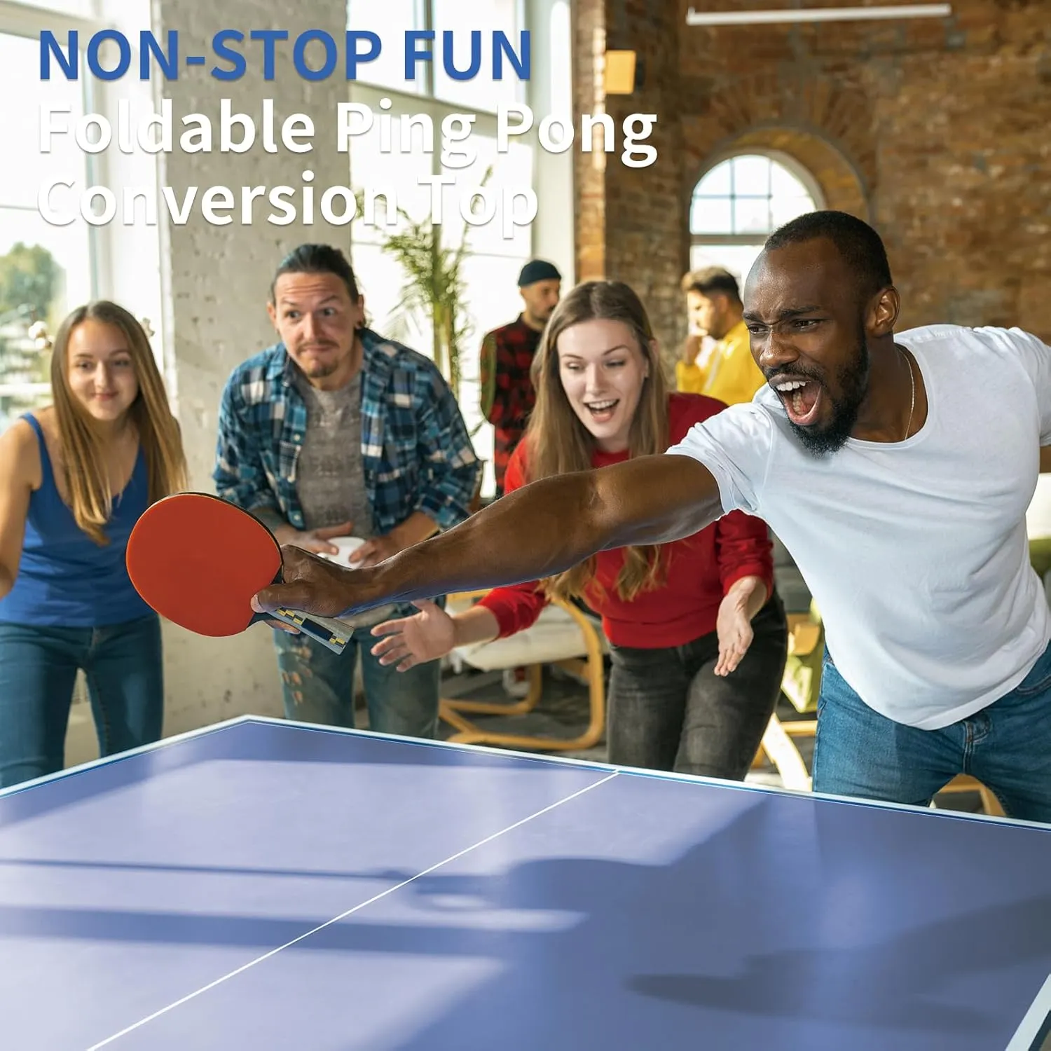 Ping Pong Conversion Top, 8 FT / 9 FT Foldable Table Tennis Topper for Pool & Billiard Tables, 12MM MDF, Compact Storage, Net & Posts Included, Easy Setup, Indoor Use