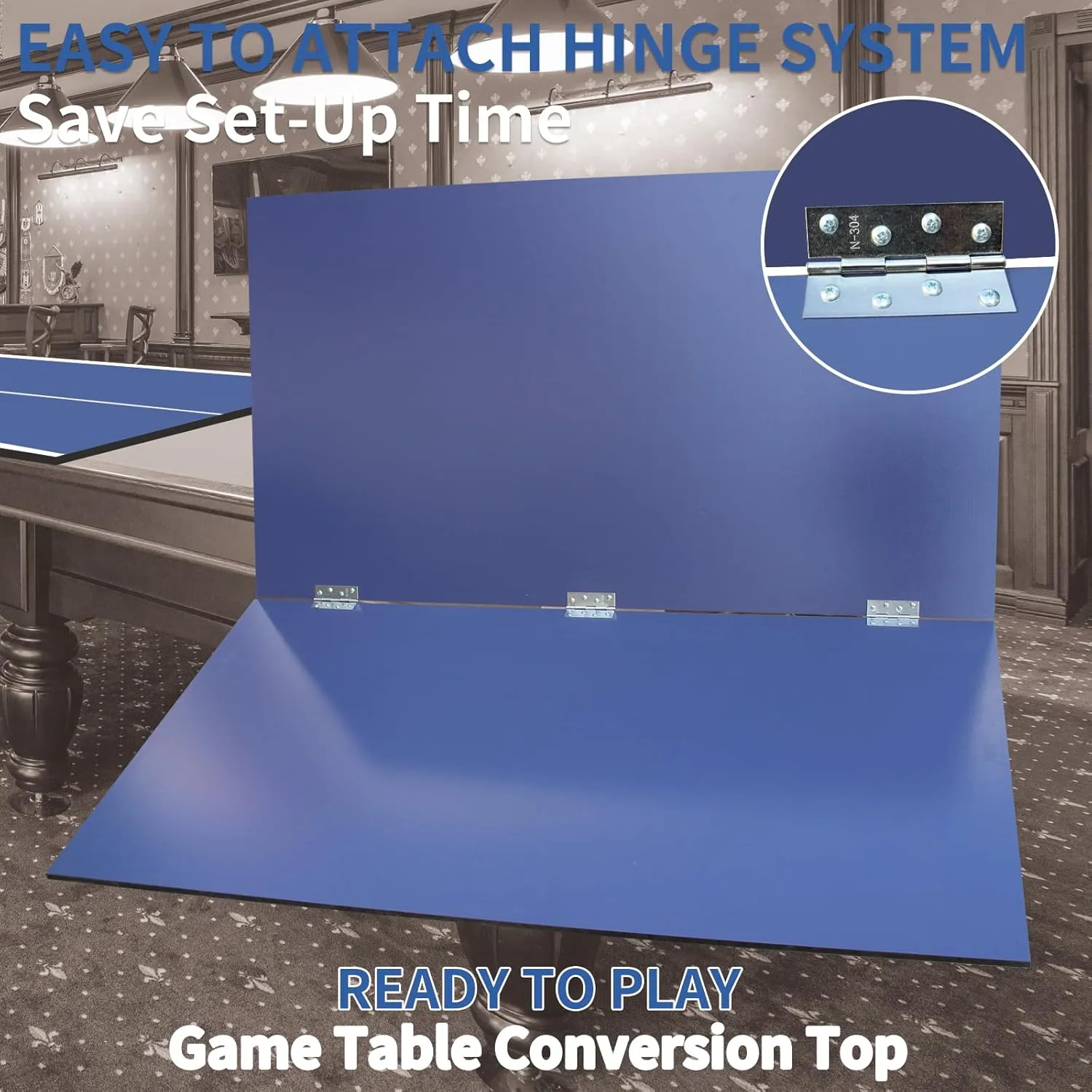 Ping Pong Conversion Top, 8 FT / 9 FT Foldable Table Tennis Topper for Pool & Billiard Tables, 12MM MDF, Compact Storage, Net & Posts Included, Easy Setup, Indoor Use