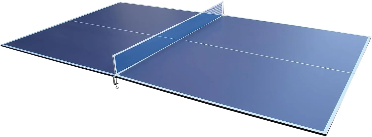 Ping Pong Conversion Top, 8 FT / 9 FT Foldable Table Tennis Topper for Pool & Billiard Tables, 12MM MDF, Compact Storage, Net & Posts Included, Easy Setup, Indoor Use