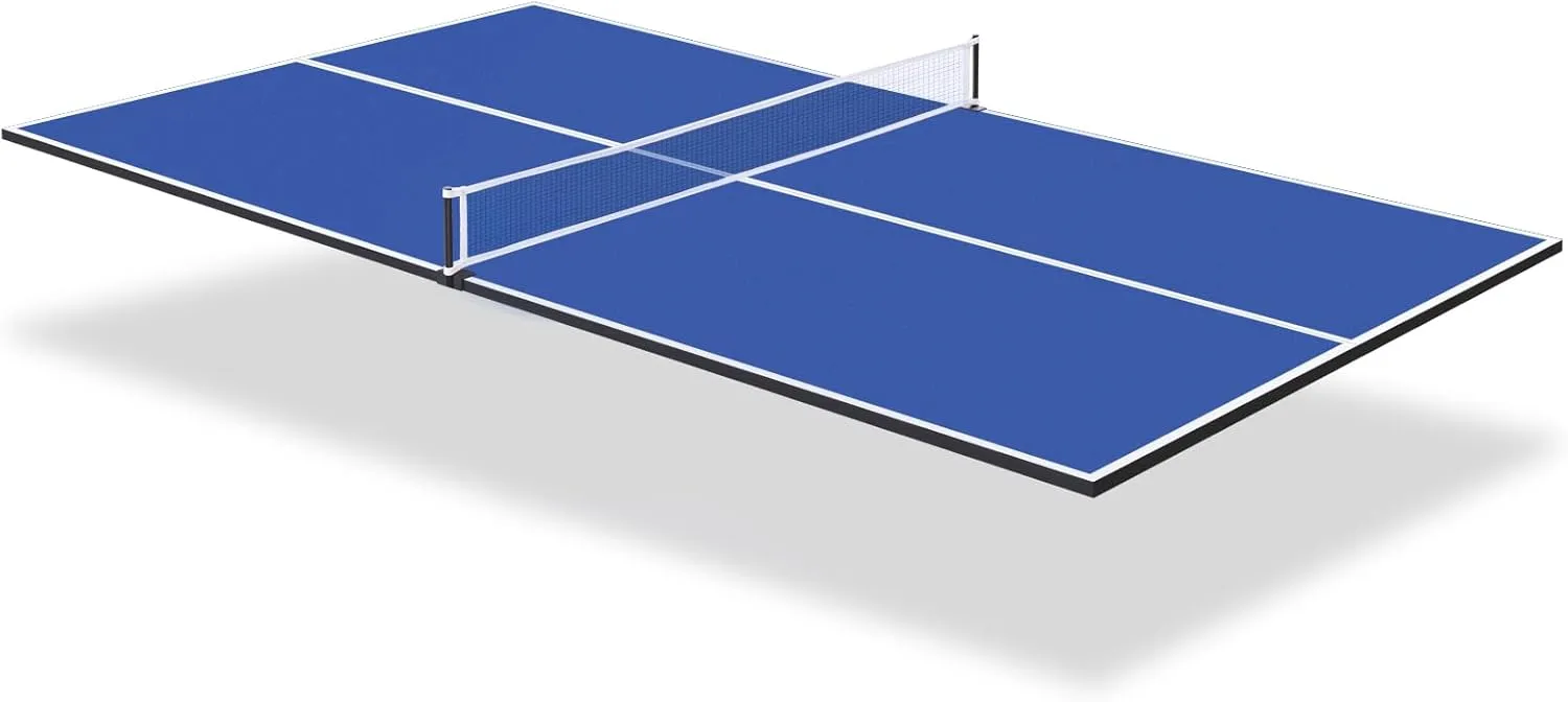Ping Pong Table Top, 84" Foldable Ping Pong Table Topper for Pool Table, Indoor Outdoor Mid-Size Table Tennis Conversion Top with Net & Premium Foam Padding, Lightweight and Portable (Blue)