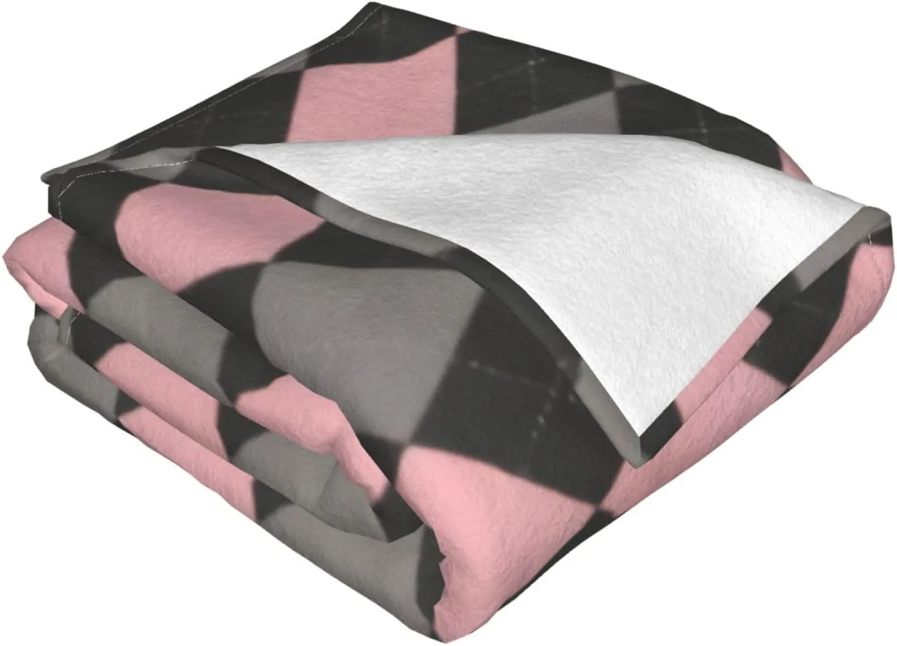 Pink Black Gray Argyle 60"X50" Flannel Blanket - 100% Soft Polyester, Lightweight and Warm, Suitable for Families, Camping, Travel