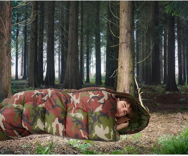 pistro Emergency Sleeping Bag for Adults - 0.7kg Portable Thickened Sleeping Bag with Hood and Double Zippers, Full Open Design for Outdoor Camping, Hiking, Survival - 180cm