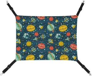 Planets and Spaceships Cat Hanging Hammock Soft Breathable Pet Cage Dog Hammock with Adjustable Straps and Metal Hooks