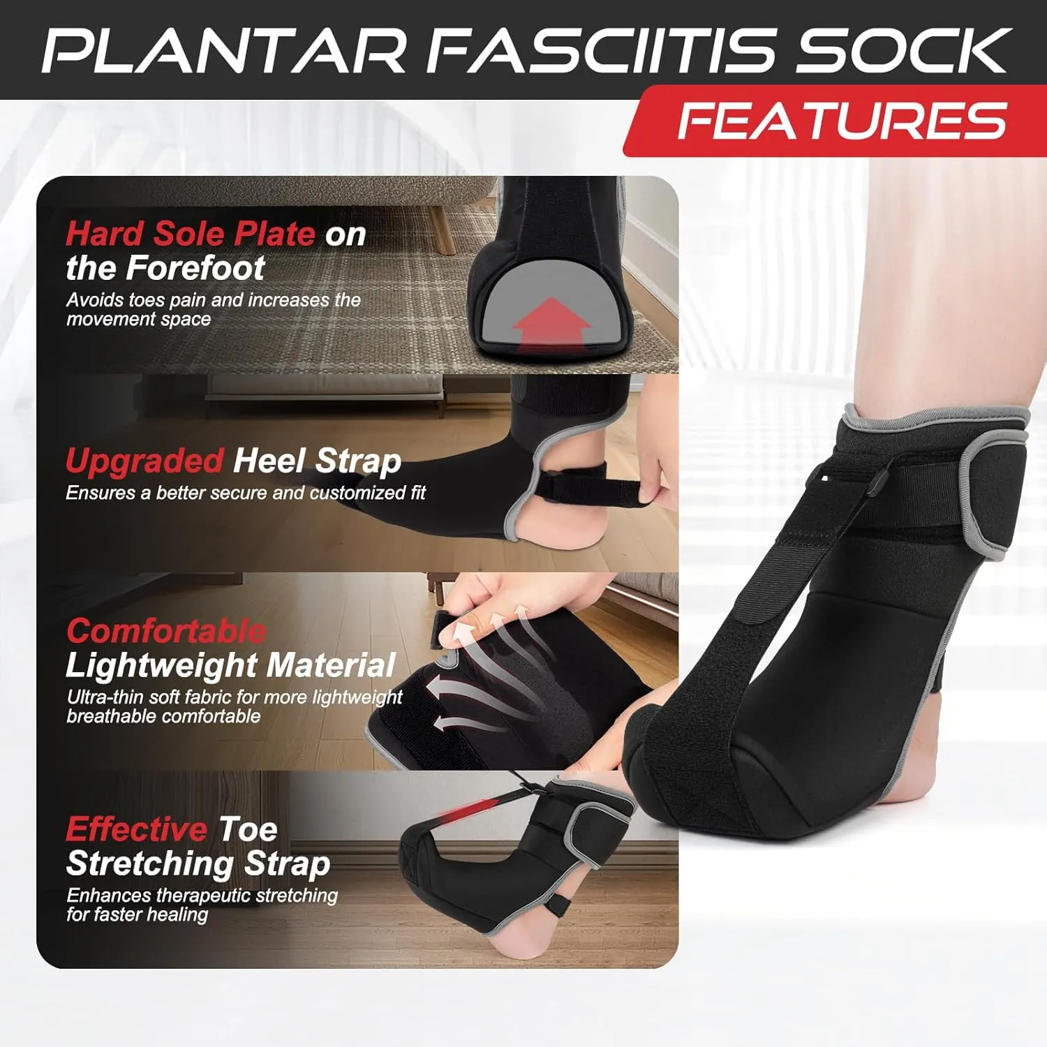 Plantar Fasciitis Night Splint Sock Soft Plantar Fasciitis Brace for Sleeping Achilles Tendonitis Foot Drop Heel Pain - Plantar Fasciitis Relief Night Splint for Women Men Black Small