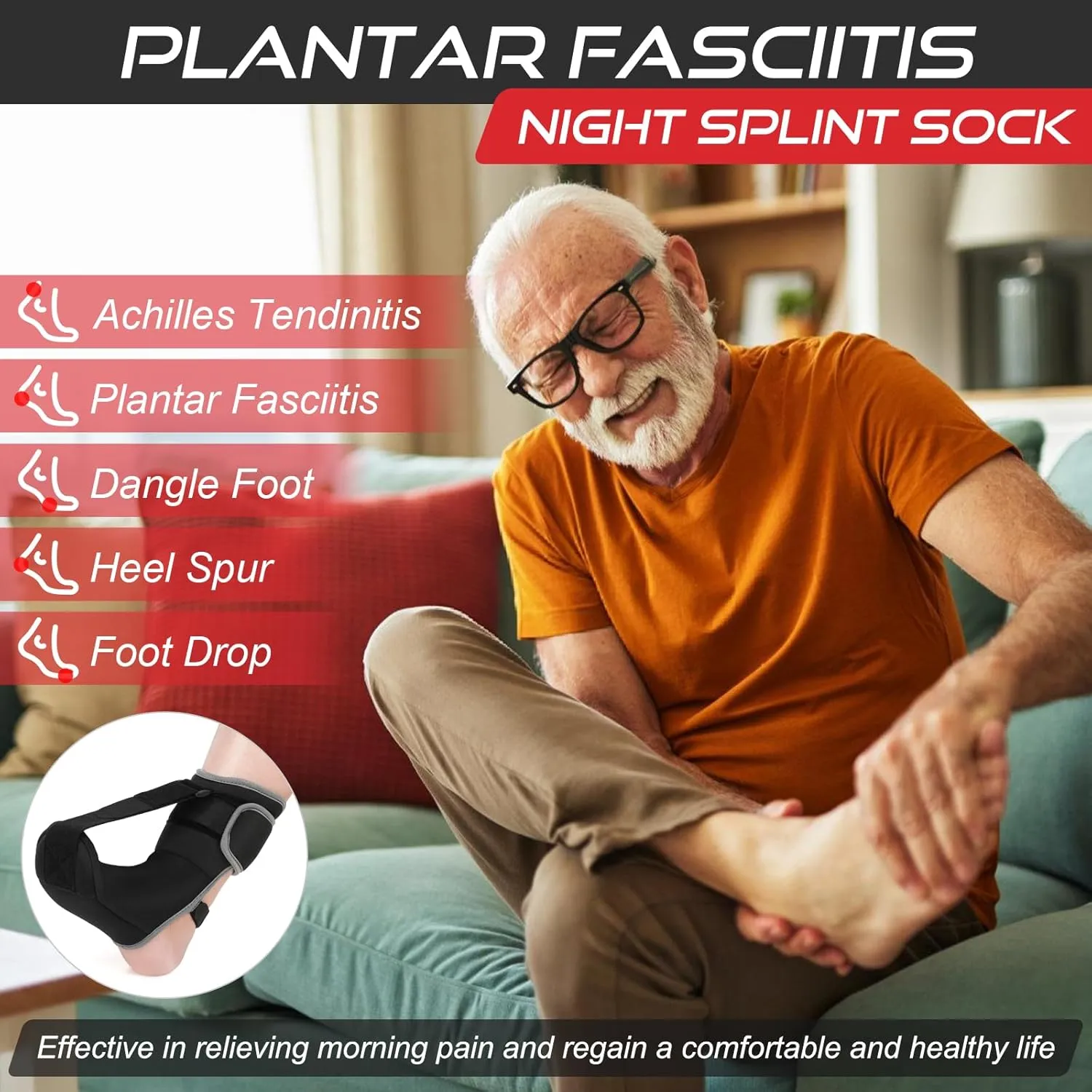 Plantar Fasciitis Night Splint Sock Soft Plantar Fasciitis Brace for Sleeping Achilles Tendonitis Foot Drop Heel Pain - Plantar Fasciitis Relief Night Splint for Women Men Black Small
