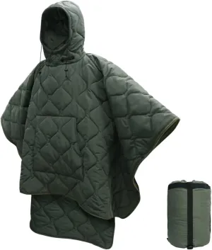 Poncho Liner Hoodie with Pocket Insulated Military Sleeping Bag Waterproof for Outdoor Camping Travel Survival Hunting Car Emergency