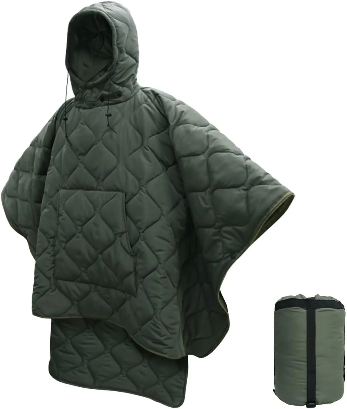 Poncho Liner Hoodie with Pocket Insulated Military Sleeping Bag Waterproof for Outdoor Camping Travel Survival Hunting Car Emergency