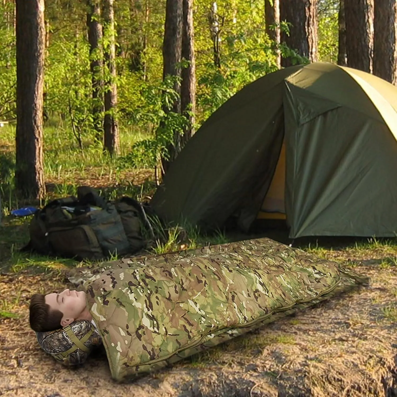 Poncho Liner Hoodie with Pocket Insulated Military Sleeping Bag Waterproof for Outdoor Camping Travel Survival Hunting Car Emergency