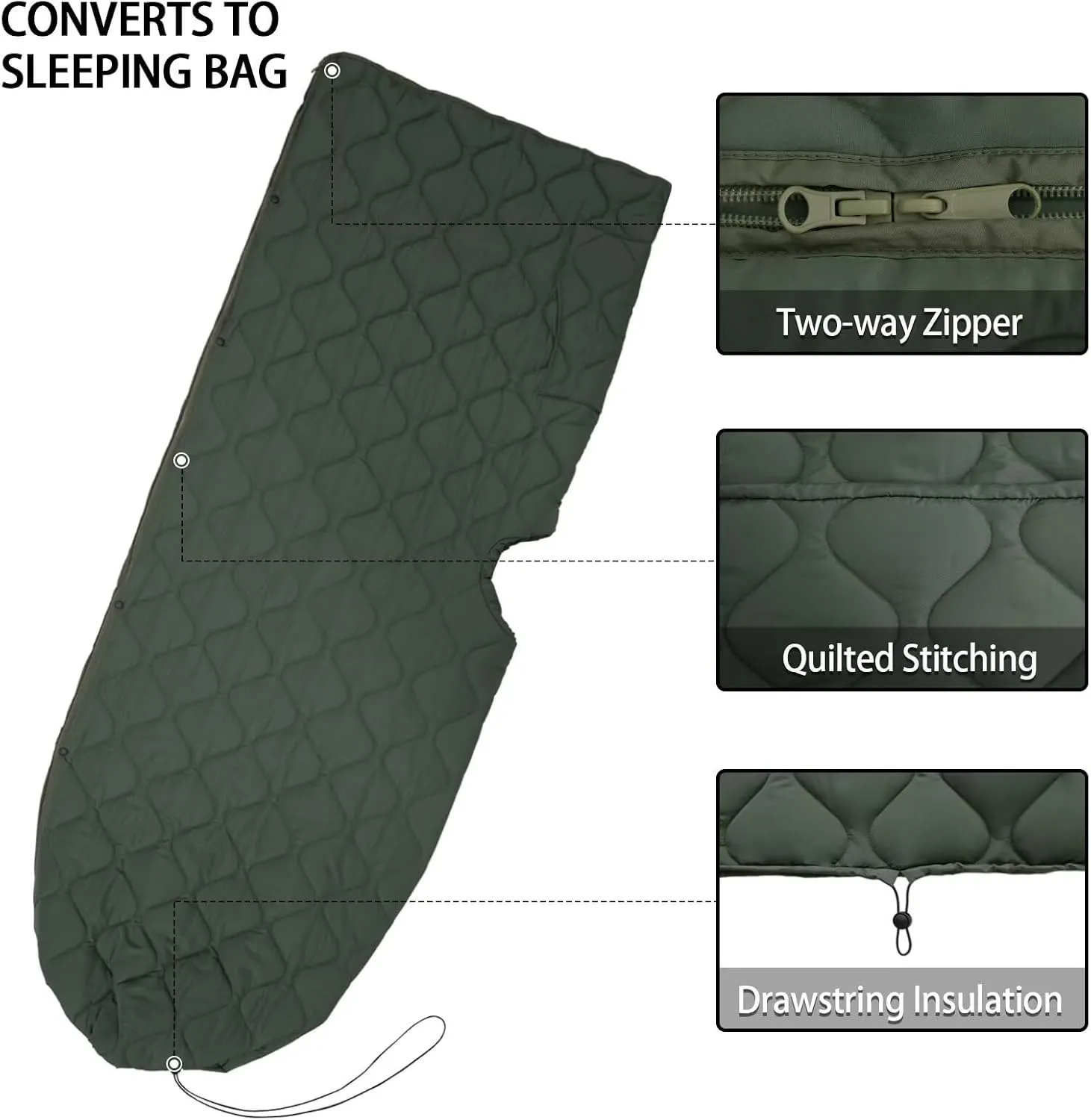 Poncho Liner Hoodie with Pocket Insulated Military Sleeping Bag Waterproof for Outdoor Camping Travel Survival Hunting Car Emergency
