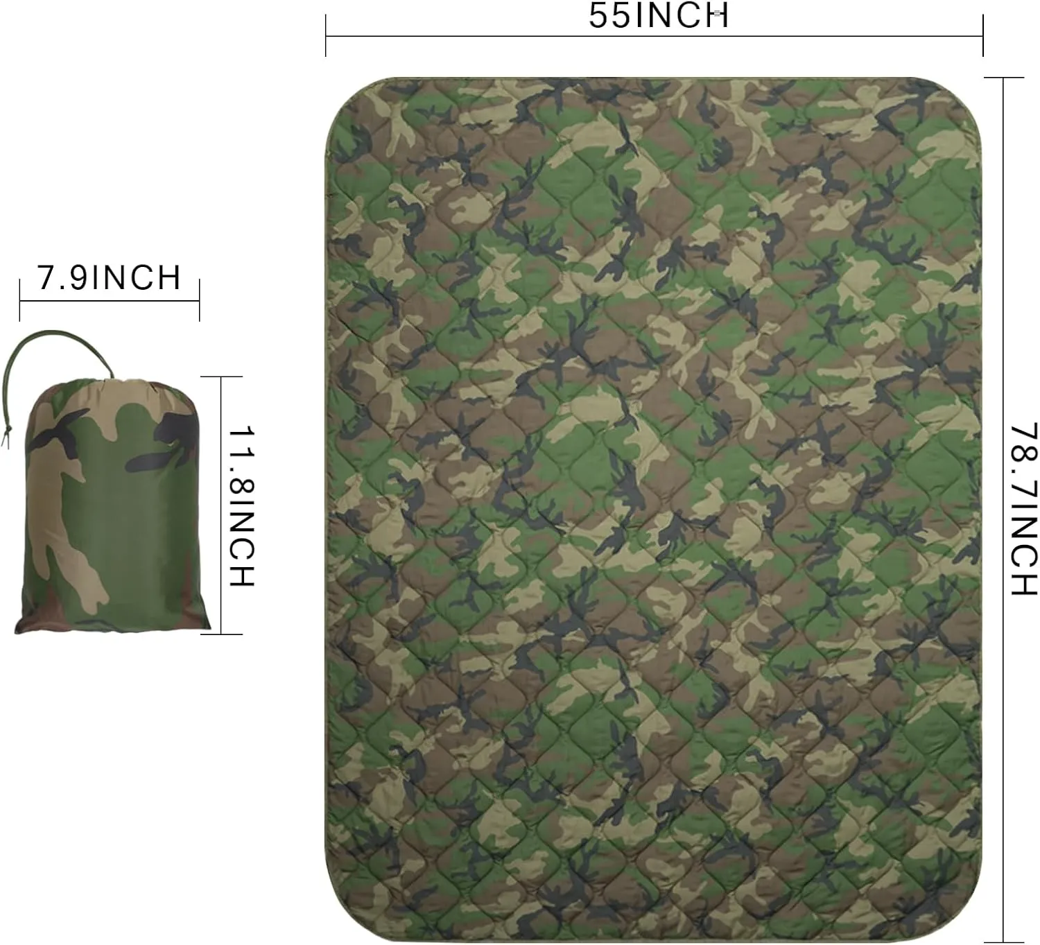 Poncho Liner Military Insulation Outdoor Camping Blanket for Travel, Beach, Grass, Picnic, Car Emergency, Outdoor, Survival