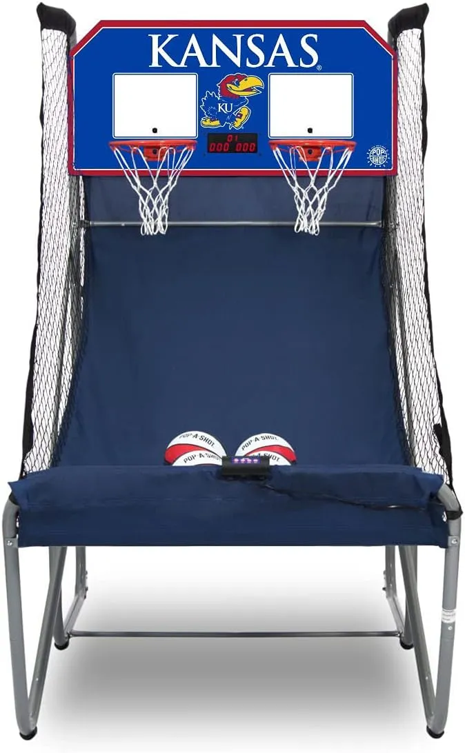 Pop-A-Shot - Home Dual Shot with Kansas Jayhawks NCAA Graphics l Sensor Scoring l 16 Game Modes l 7 Balls l Foldable Storage l for All NCAA Fans