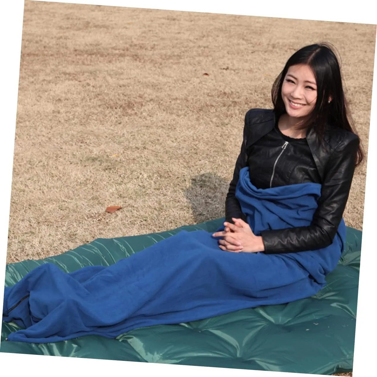 POPETPOP Outdoor Sleeping Bags for Adults Fleece Camping Winter Cool Weather Blue