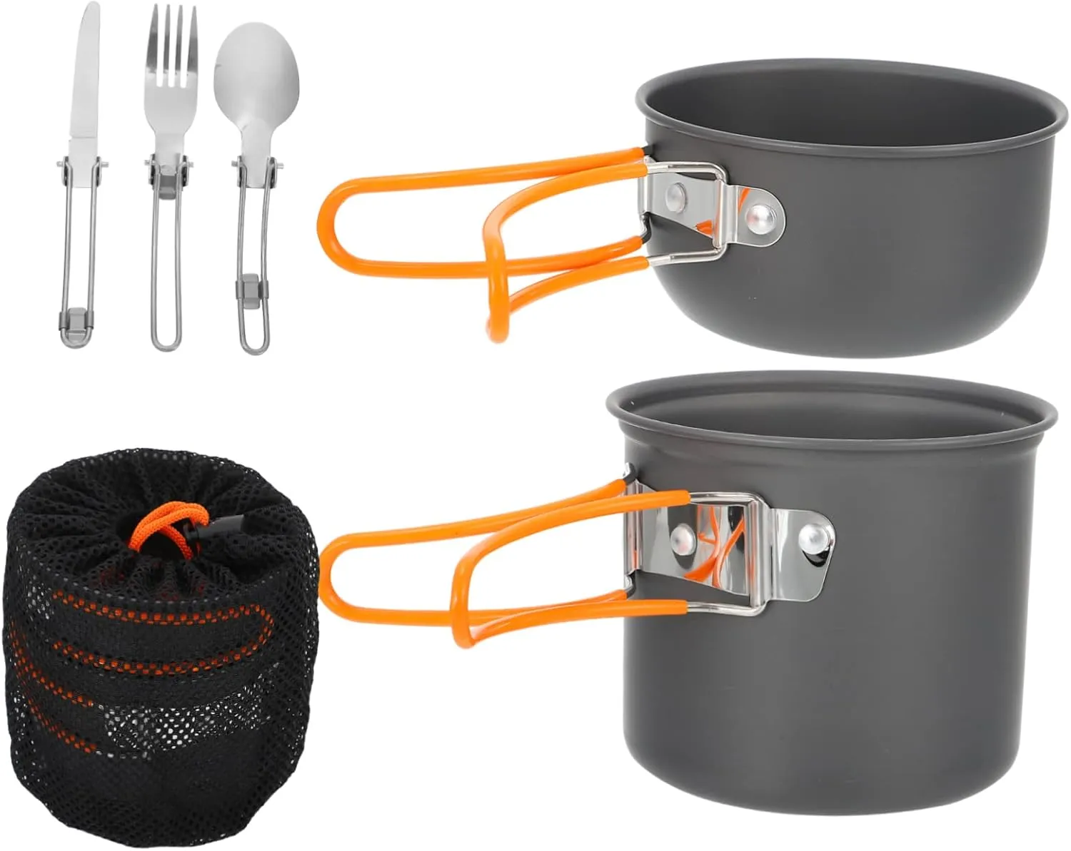 POPETPOP Portable Camping Pot Set 2-Person Outdoor Cooking Kit Cutlery Cookware for Hiking