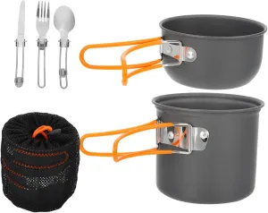 POPETPOP Portable Camping Pot Set 2-Person Outdoor Cooking Kit Cutlery Cookware for Hiking