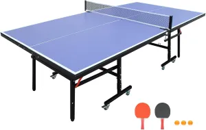 Portable 8ft Table Tennis Table for Enjoyable Indoor Play, Compact and Foldable Design with Net, Paddles, and Balls