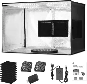 Portable Airbrush Spray Booth with 2 Exhaust Fans, 2 LED Lights - Lightweight & Foldable Airbrush Paint Booth, Includes Vent Hose, Turntable, Ideal for Models, Arts, Crafts and DIYers