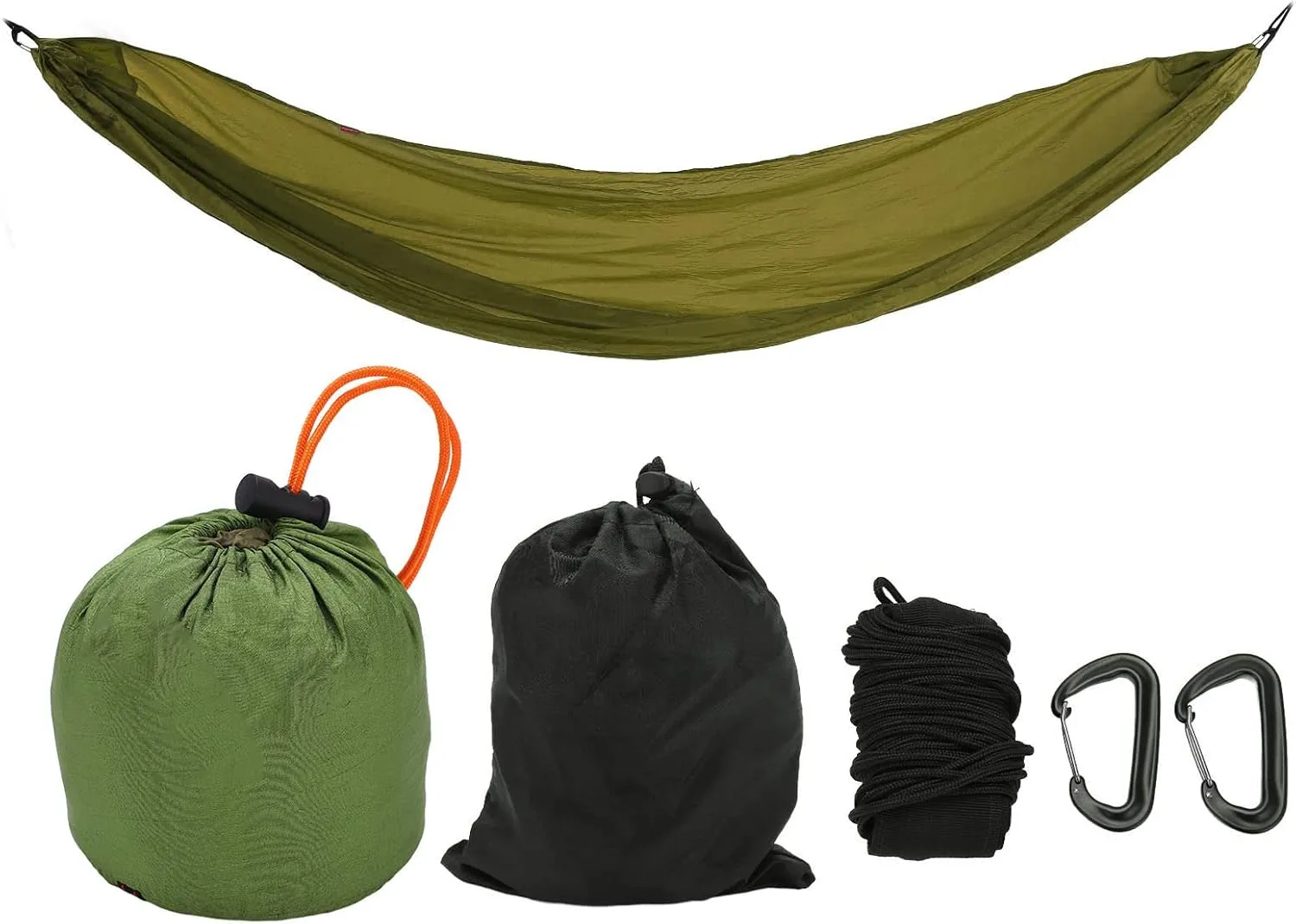 Portable Camping Hammock, 200kg Bears Parachute Hammock, Collapsible Lightweight Parachute Outdoor Hanging Rope Swing for Camping Backpacking Hiking (Army Green)