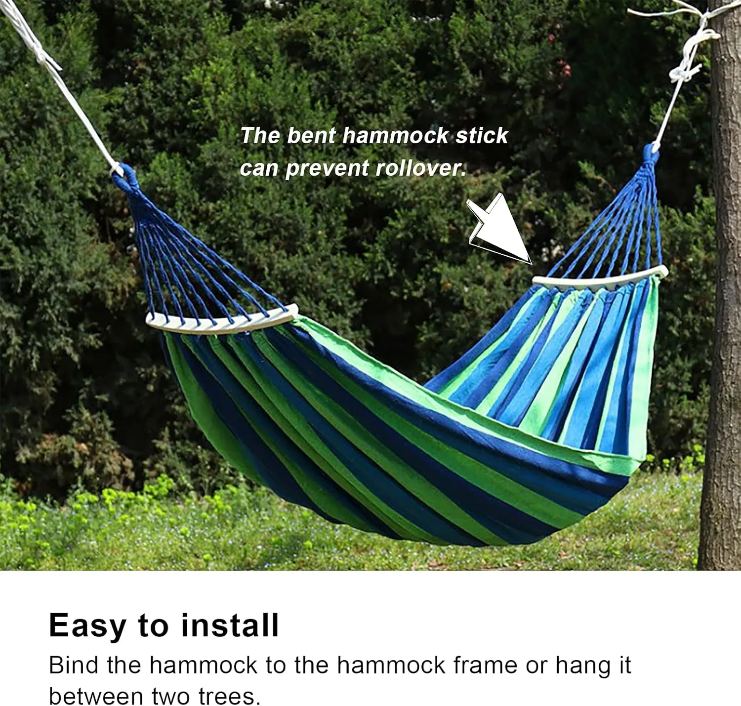Portable Camping Hammock Lightweight Outdoor Travel Hammock with Hardwood Spreader Bar High Strength Indoor Outdoor Travel Lightweight Hammocks Single Double Hammock