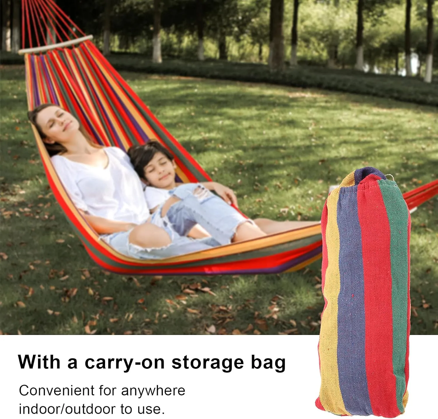 Portable Camping Hammock,Travel Fabric Hammocks Accessories Lightweight Single or Double Hammocks with Tree Straps and Hardwood Spreader Bar Indoor Outdoor Ultralight Comfortable Lightweight