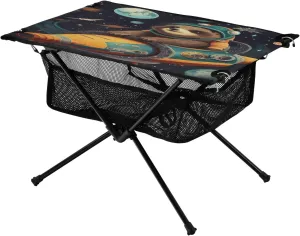Portable Camping Table Foldable with Mesh Storage Lightweight Compact Camp Tent Side Table for Outside,Camping,Hiking,Tailgating,Sloth