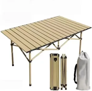 Portable Camping Table, Metal Roll-Up Design, Lightweight Folding Table for Outdoor Picnic, Hiking, BBQ, Beach(47in)