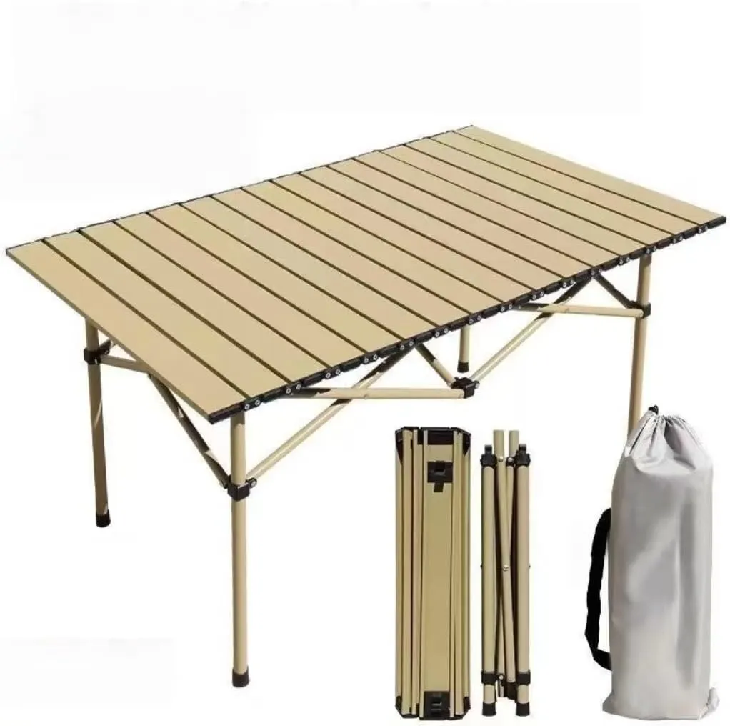 Portable Camping Table, Metal Roll-Up Design, Lightweight Folding Table for Outdoor Picnic, Hiking, BBQ, Beach(47in)