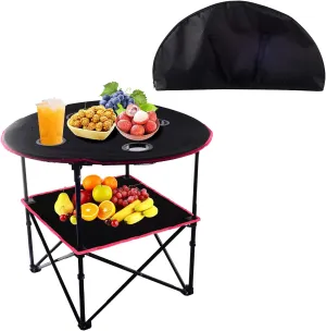 Portable Canvas Table Camping Table, Travel Folding Table with Cup Holder, Portable Canvas Table Picnic Travel Folding Table Camping Table with 4 Mesh Cup Holders Convenient Carry Case