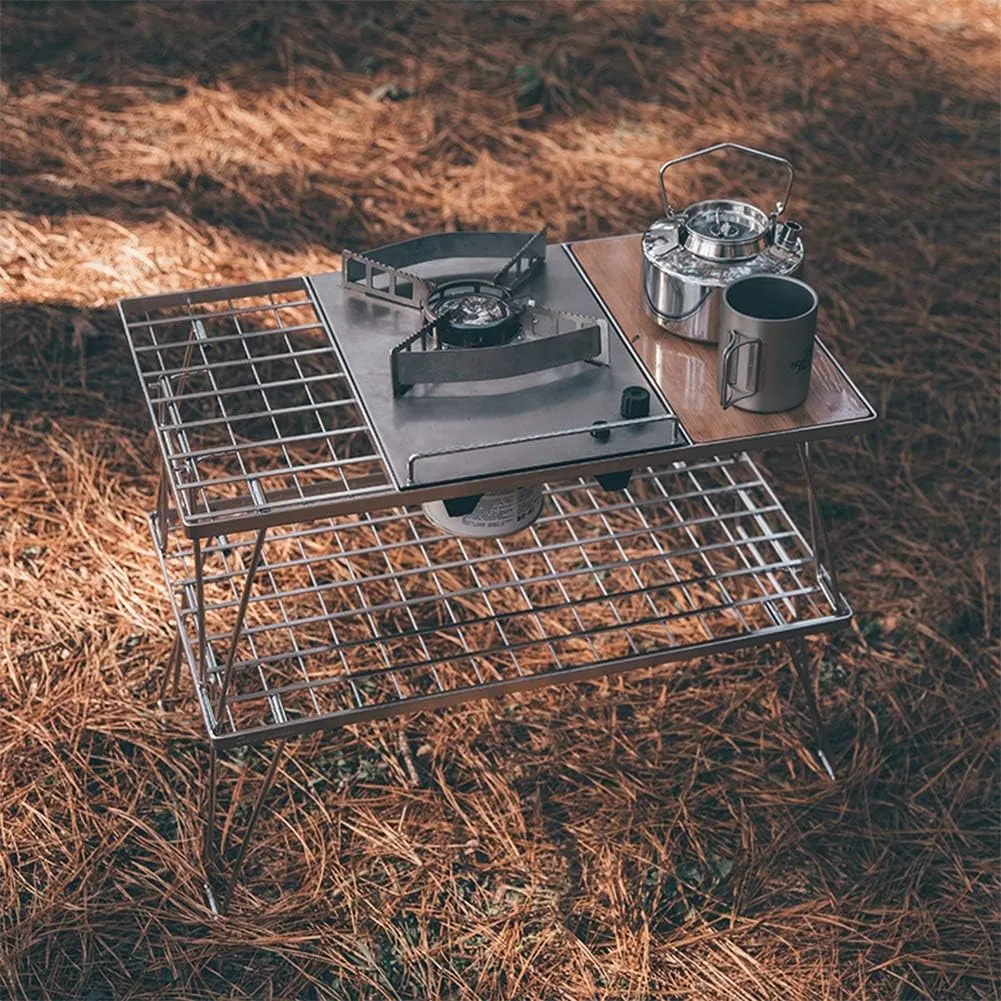 Portable Cass Stove Can Be Stored Table, Folding Table, Portable Camping Campfire Barbecue Storage Rack Iron for Outdoor Camping Barbecue,B
