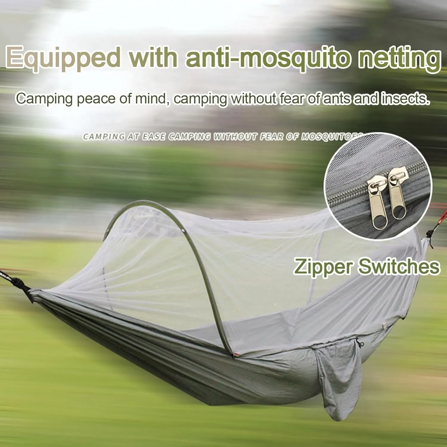 Portable Double Hammock, Lightweight Parachute Swing with Net Large Vision Travel Hammock Tent for Backpacking Hiking Outdoor (Grey)