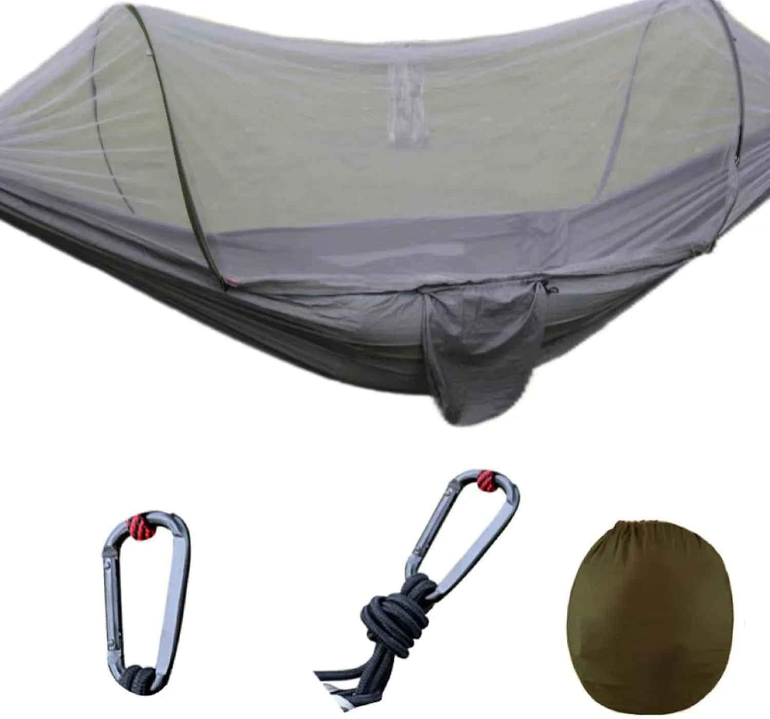 Portable Double Hammock, Lightweight Parachute Swing with Net Large Vision Travel Hammock Tent for Backpacking Hiking Outdoor (Grey)