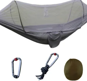 Portable Double Hammock, Lightweight Parachute Swing with Net Large Vision Travel Hammock Tent for Backpacking Hiking Outdoor (Grey)