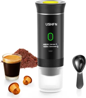 Portable Espresso Machine,4-5 Min Self-Heating Rechargeable Coffee Maker with Type-C,Compatible with NS, DG Capsule & Ground Coffee for Travel, Camping, Office(Black)