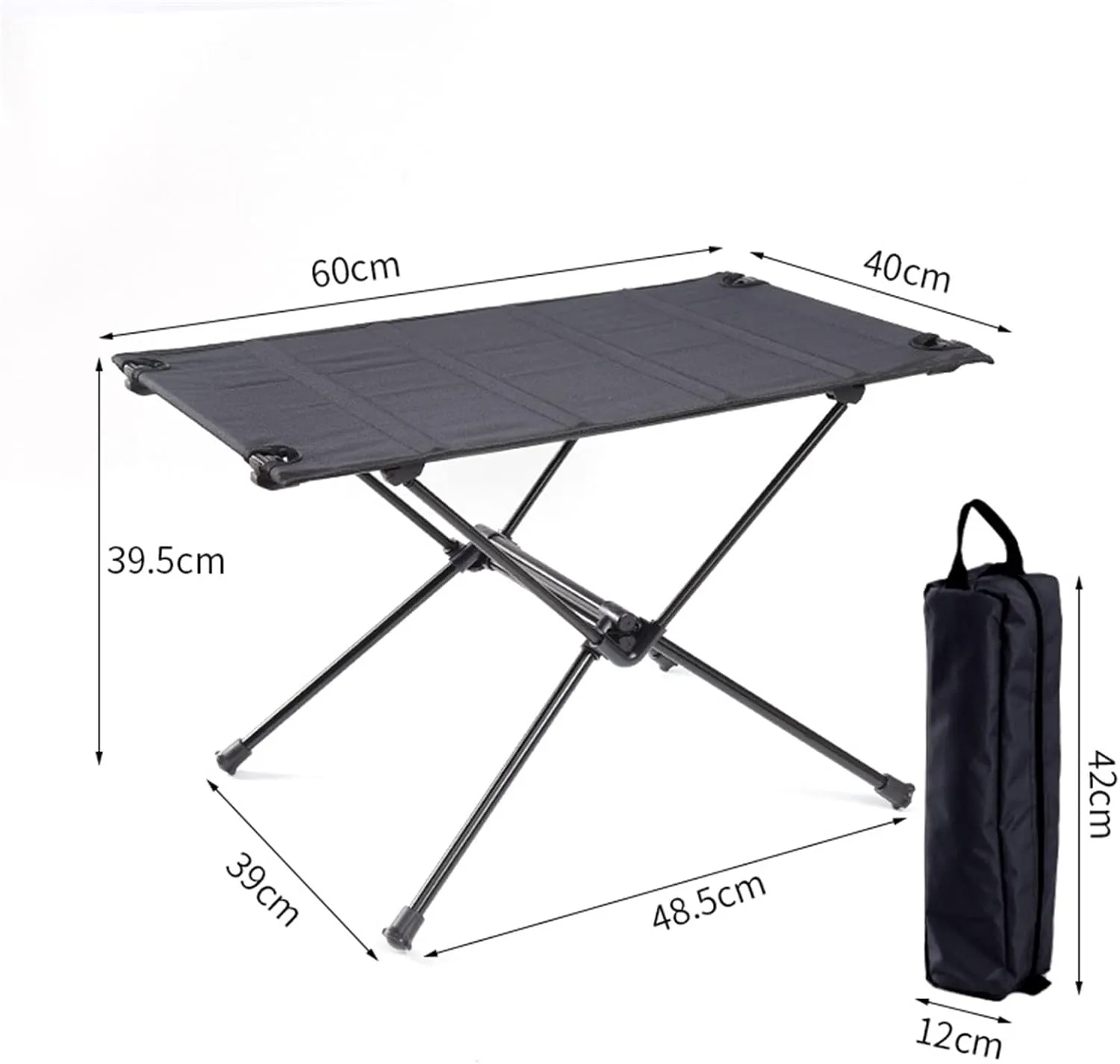 Portable Folding Camping Table Lightweight Aluminum Picnic Table for Outdoor Travel BBQ Computer Desk Bed Desk Black