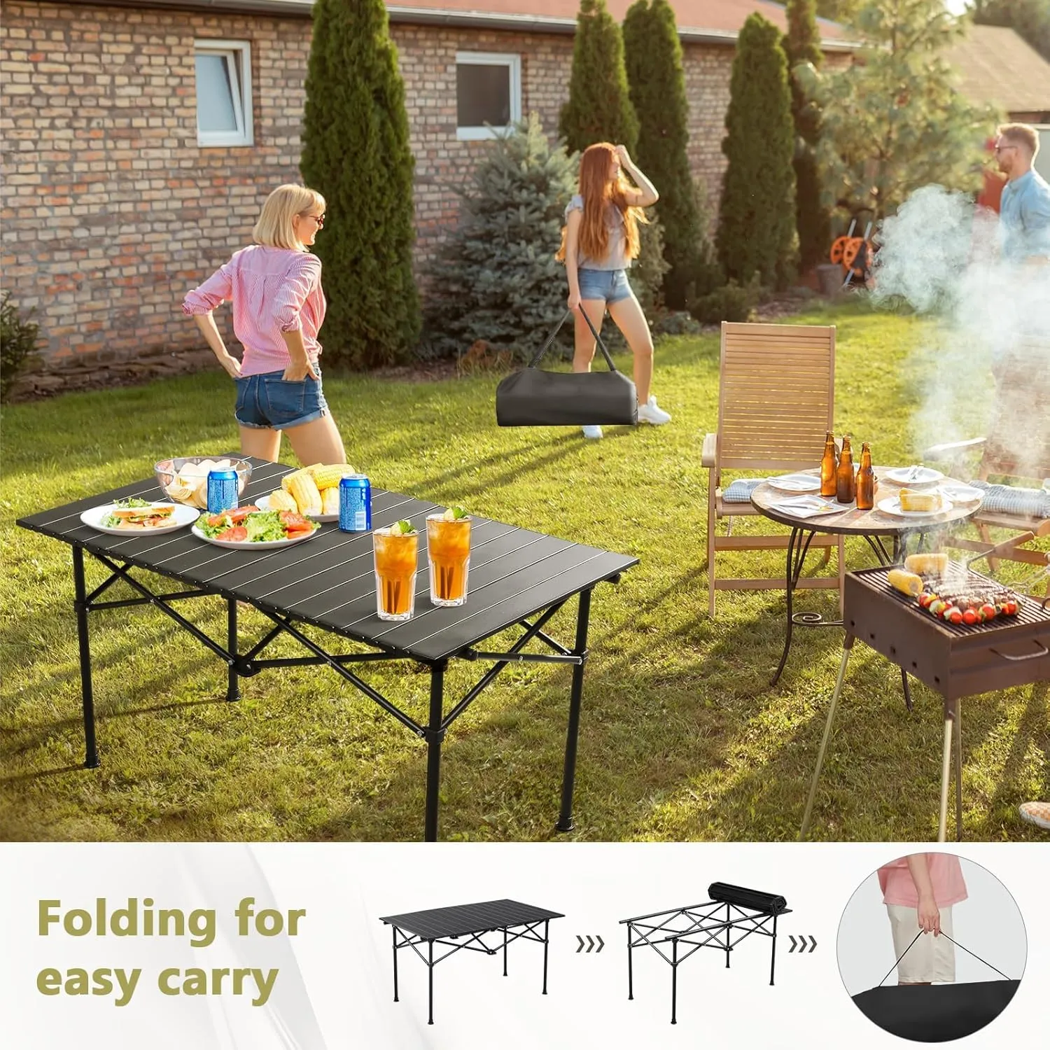 Portable Folding Camping Table, Roll-Up Aluminum Table with Carry Bag, Compact and Lightweight Design for Beach, Travel, and Outdoor Cooking Light Yellow 50×53×50cm/19.7×20.9×19.7in