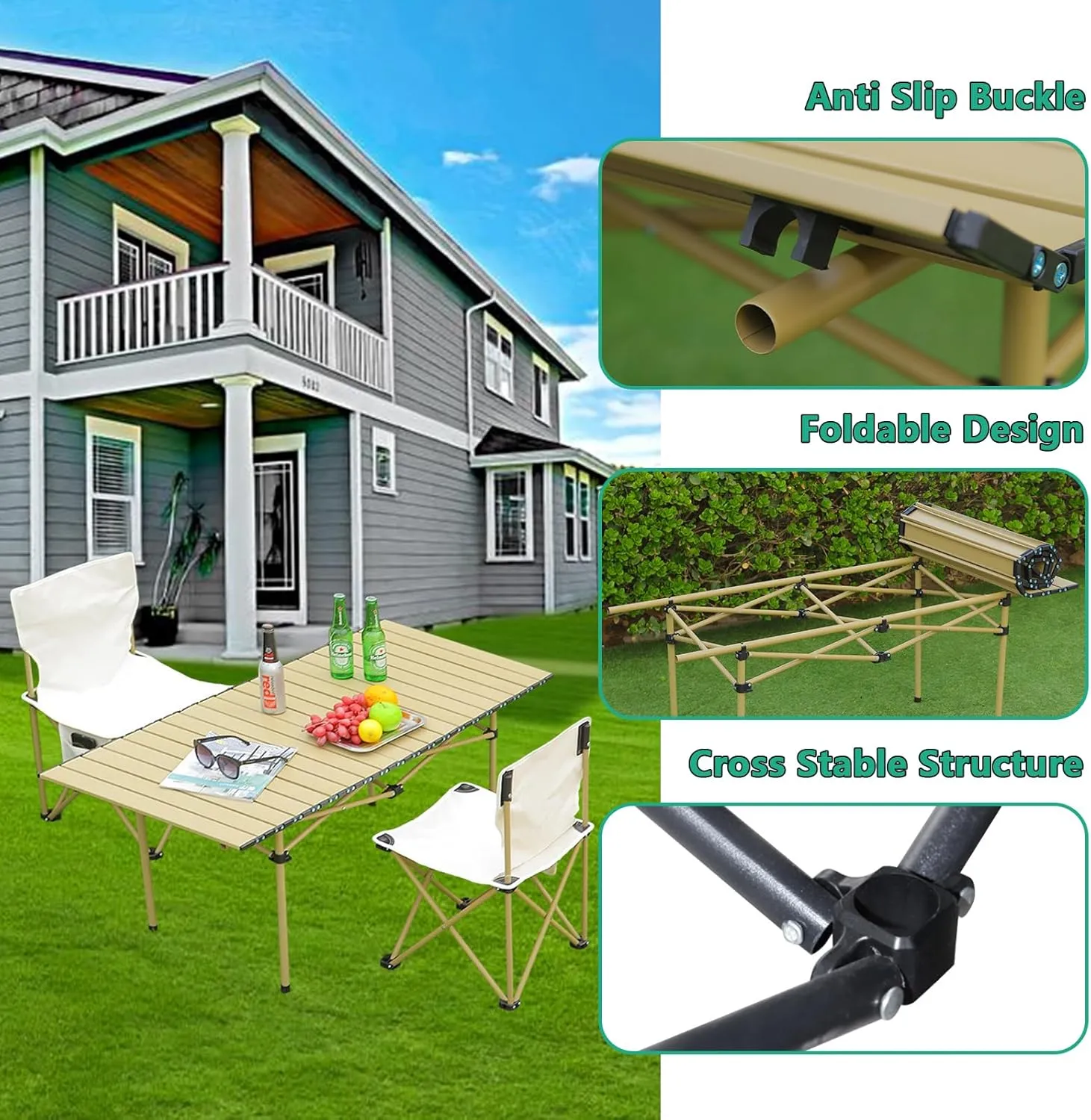 Portable Folding Camping Table, Roll-Up Aluminum Table with Carry Bag, Compact and Lightweight Design for Beach, Travel, and Outdoor Cooking Light Yellow 50×53×50cm/19.7×20.9×19.7in